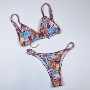 NWOT Funky Summer Patterned Triangle Cheeky Bikini Set